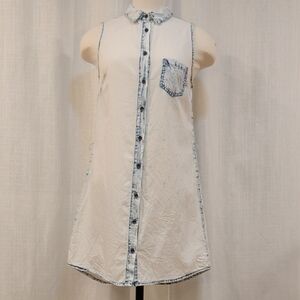 Acid Washed Denim Button-Down Sleeveless Dress - Harmony & Havoc
